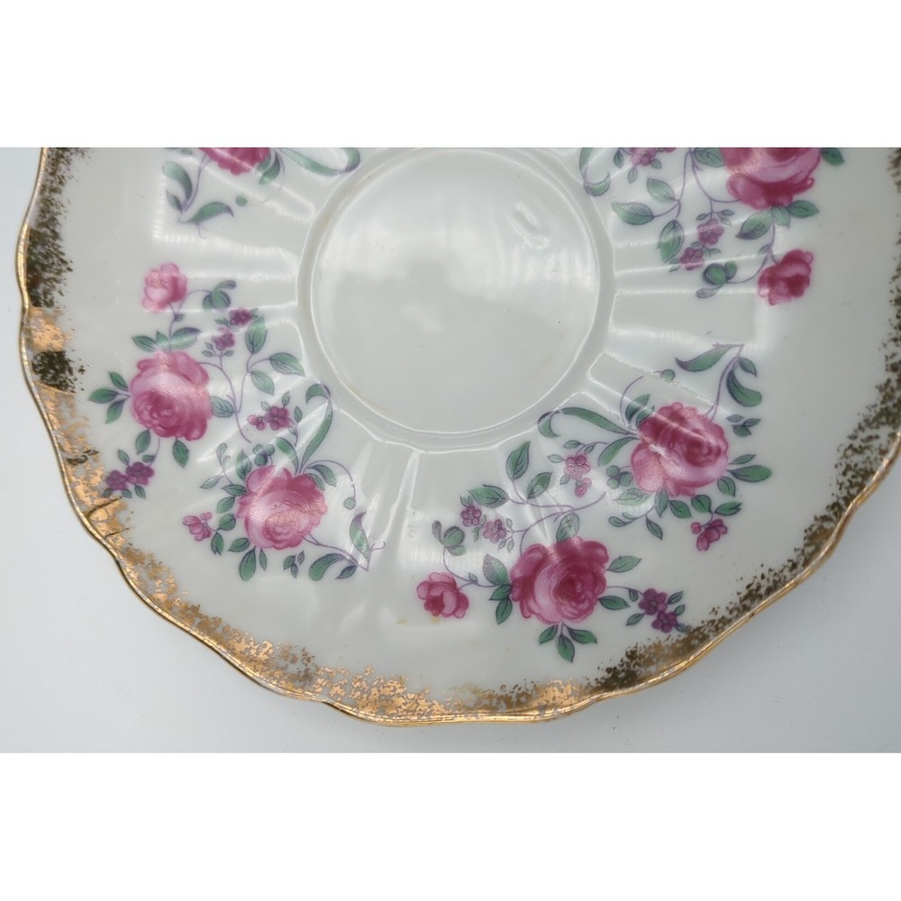 Vintage Fred Roberts Bone China Single 6" Saucer Pink Rose Sponged Gold Trim - Picture 6 of 13